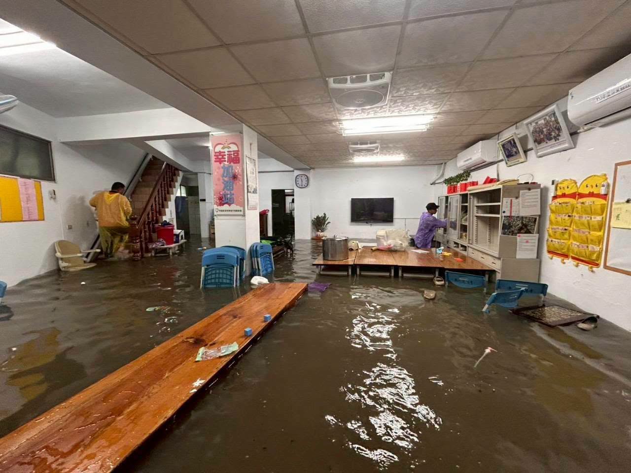 Flooding damage in southern Taiwan — homes submerged in floodwater
