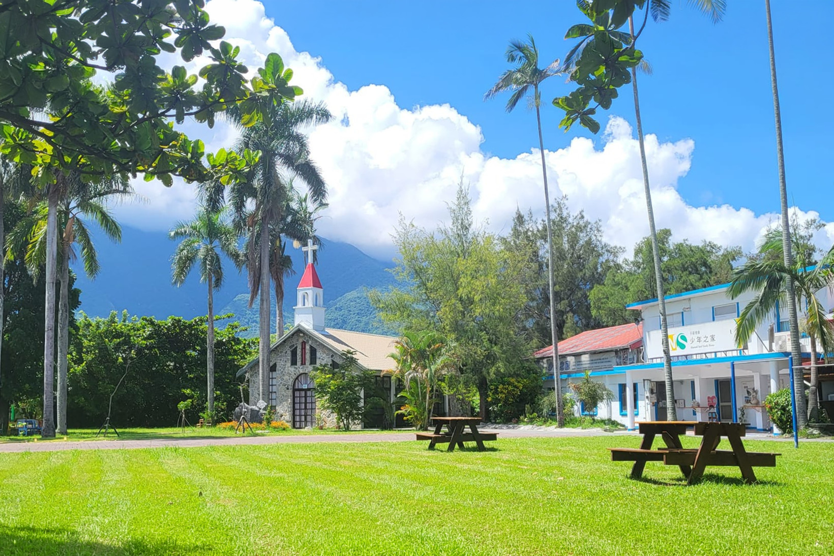 The campus of Mustard Seed Youth Home in Hualien, with mountains in the background