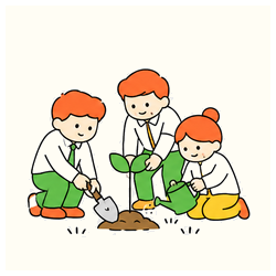 Illustration of employee volunteers planting together