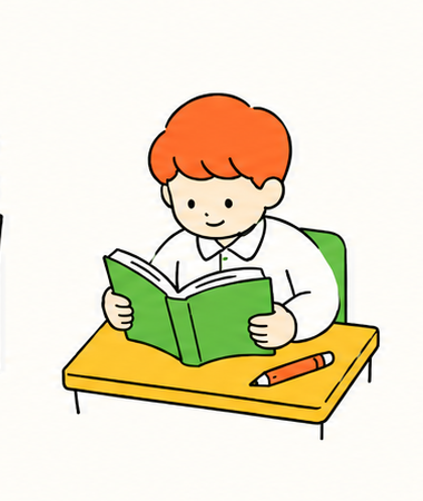 Illustration of a student reading a book representing education support