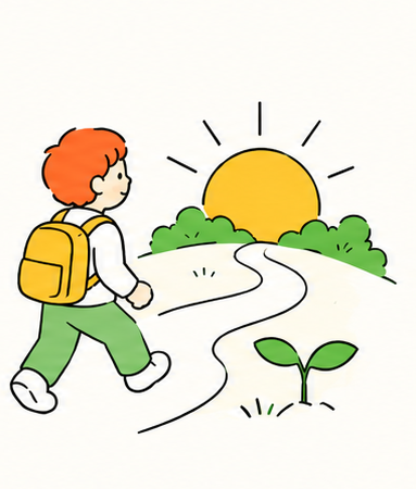 Illustration of a student walking toward a sunrise representing future planning