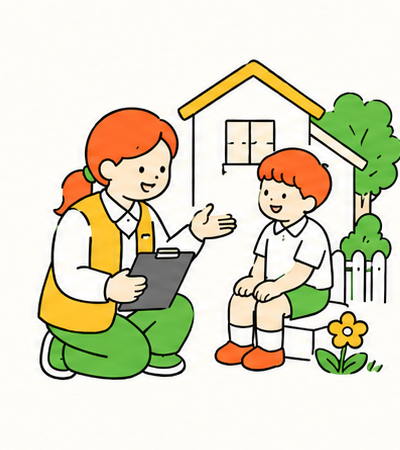 Illustration of a social worker visiting a child at home