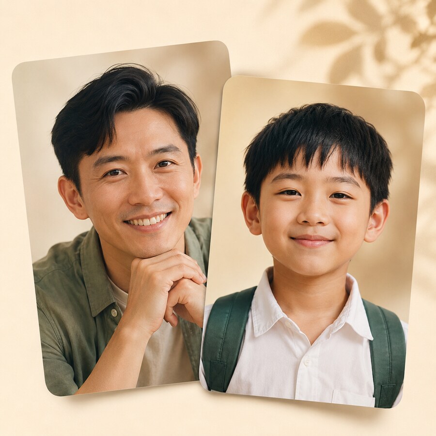 A photographic portrait pairing representing a sponsor being matched with a child