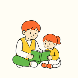 Illustration of a volunteer reading with a child