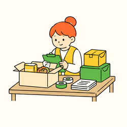 Illustration of a volunteer organizing logistics and supplies